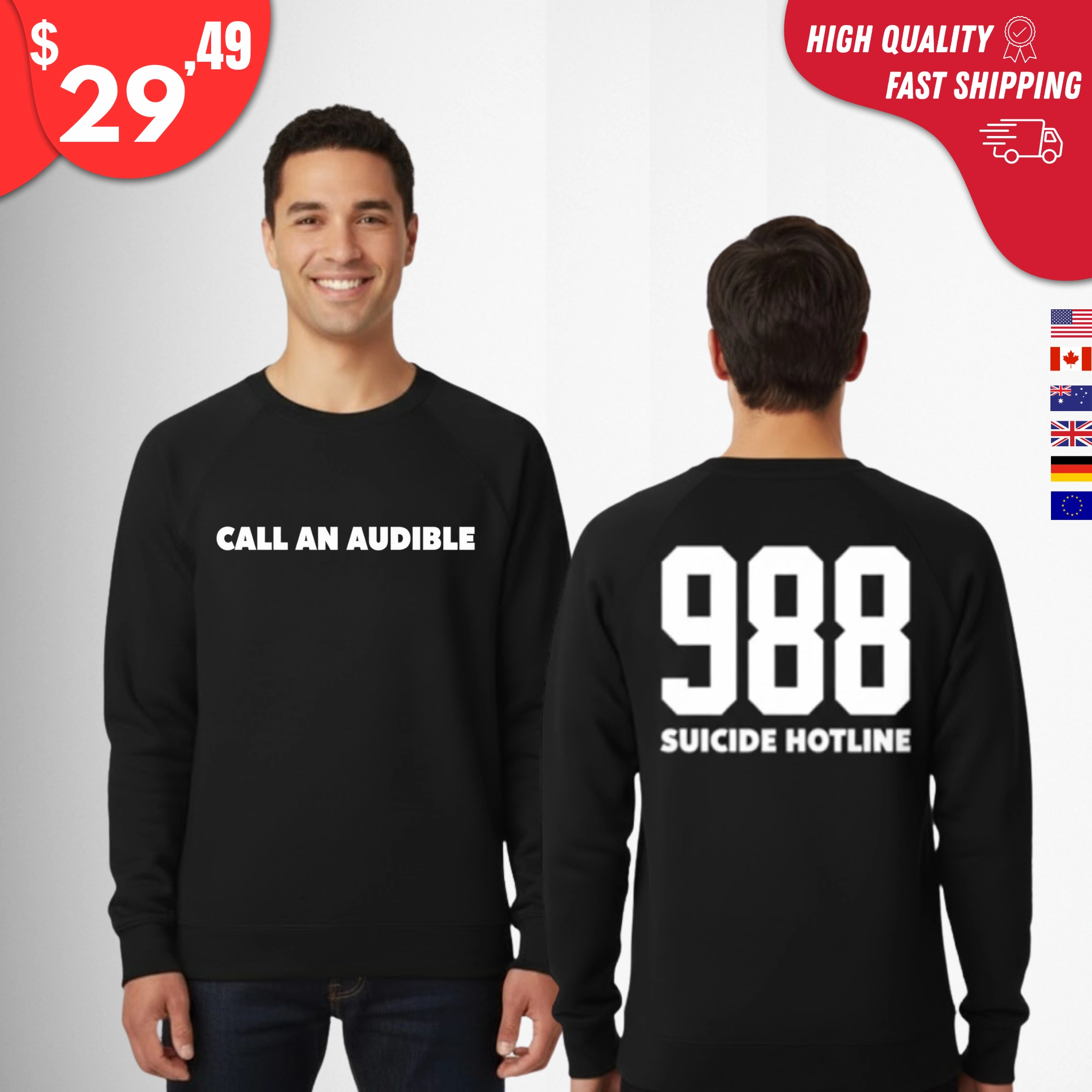 Call an Audible 988 Suicide Prevention Awareness Sweatshirt